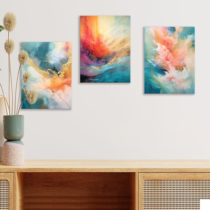 Abstract Canvas Wall Art Colorful Picture Painting Wooden Framed Rendering Posters Prints Artwork for Modern Home Women Bedroom Bathroom Kitchen Hotel Ready to Hang [36''W x 16''H]