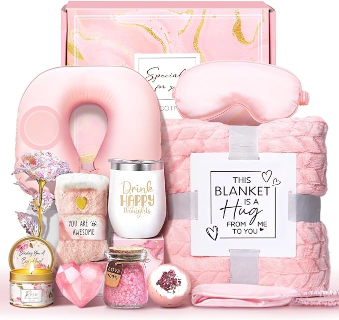 Birthday Gifts for Women Self Care Gifts Get Well Soon Gifts for Women,Relaxing Spa Gifts Basket w/Flannel Blanket Traveling Pillow Care Package christmas Birthday Gifts Idea for Mom Her Wife Friends