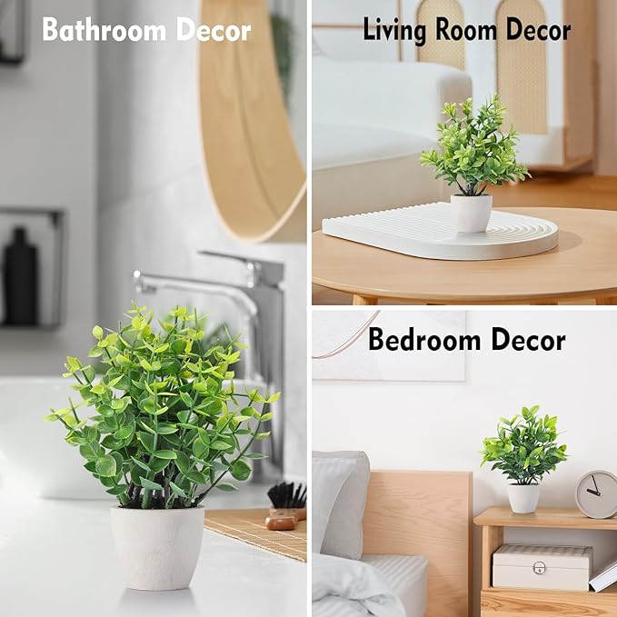 4 Pack Fake Plants Ceramic Mini Artificial Greenery Potted Plants for Home Decor Office Decor Room Decor Farmhouse Decor Indoor Table Bathroom Decor