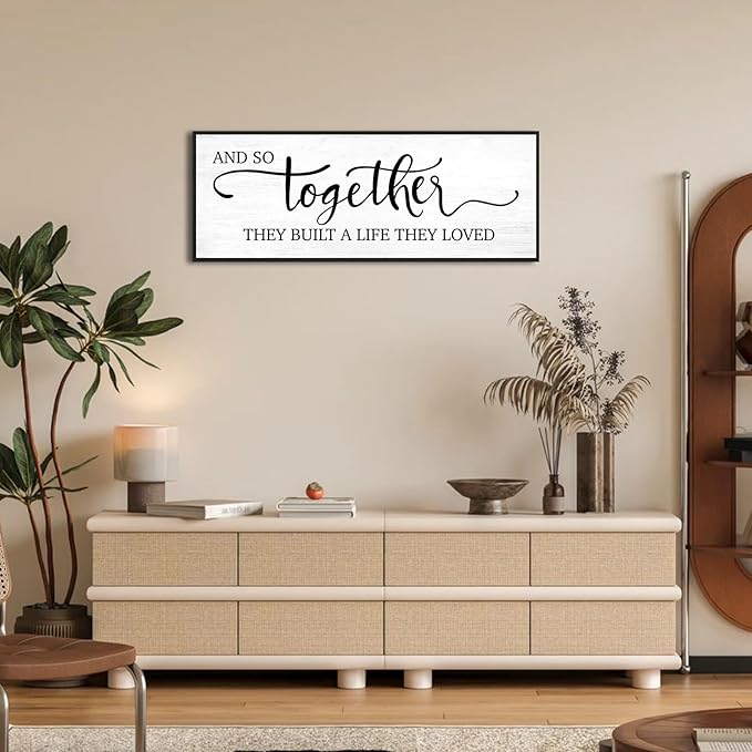 And So Together They Built A Life They Loved Sign Wall Decor: Farmhouse Master Bedroom Wall Art Above Bed,32''×12'' Large Framed Canvas Bedroom Signs Modern Guest Room Living Room Hanging Plaque