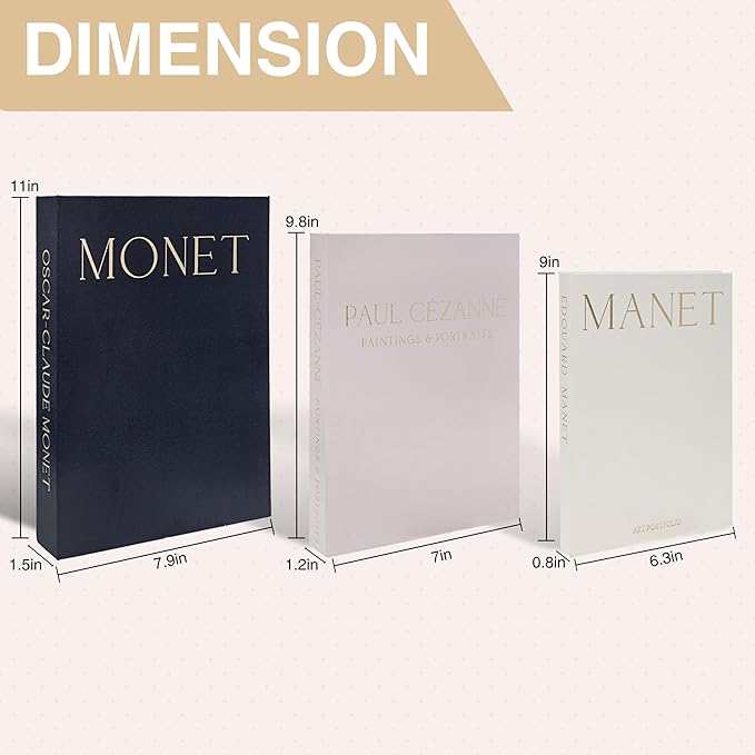 Decorative Books, Set of 3 - Fake Bookshelf Decor - Hardcover Linen - Designer Faux Decoration Aesthetic for Coffee Table, TV Stand, Entry Table, Console Shelf - Luxury Living Room Home Objects