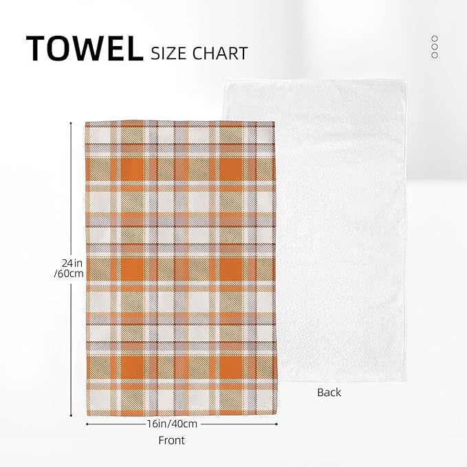 Fall Kitchen Towels 16x24 Inch Burnt Orange Buffalo Plaid Decor Dish Towels Autumn Harvest Thanksgiving Seasonal Decoration Hand Towel Absorbent Dish Cloths for Home Kitchen Dining Set of 2