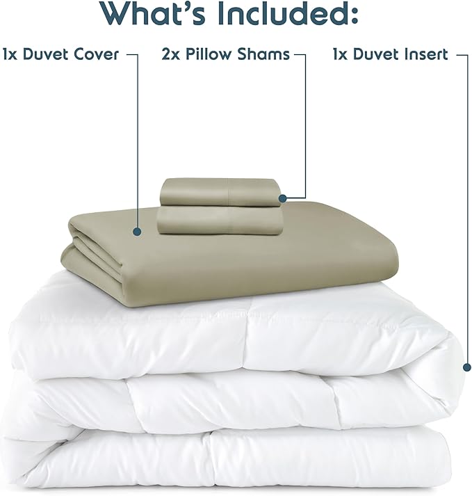 Nestl King Duvet Cover Set with Comforter Insert - Light Sage 4 Piece 104x90 Duvet Cover & 2 Pillow Shams with White Quilted Down Alternative Comforter, Ultra Soft, All Season