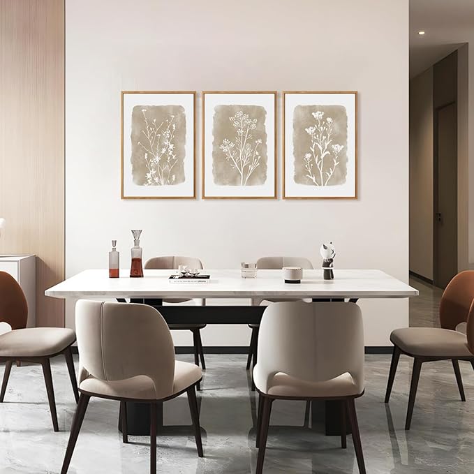 CHDITB Botanical Farmhouse Wall Art Set, Framed Boho Plant Wall Decor, Neutral Minimalist Floral Wall Painting, Rustic Wildflower Canvas Art Prints for Living Room, Bedroom, Bathroom - Large 16"x24"x3