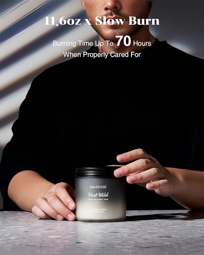 M&SENSE Sage Citrus Scented Candles for Men, 2 Wick 11.6oz Slow Burning 70 Hours Large Natural Soy Wax Black Candle Luxury Manly Scented Home Fragrance Holiday Gift for Him
