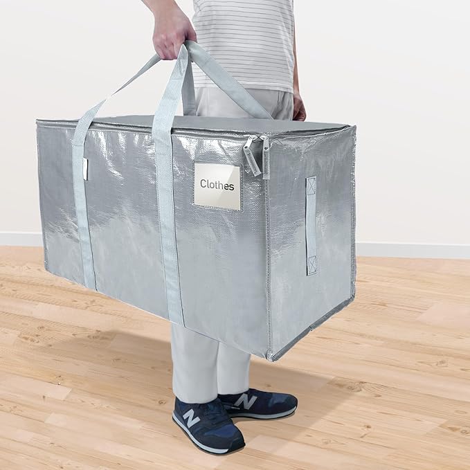 TICONN 6 Pack Extra Large Moving Bags with Zippers & Carrying Handles, Heavy-Duty Storage Tote Moving Boxes for Space Saving (6 Pack, Light Grey)