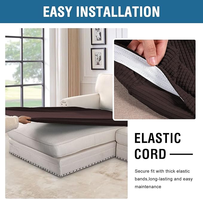 H.VERSAILTEX Super Stretch Individual Chaise Cover Sectional Couch Covers for L Shaped Sofa Both Left/Right Featuring Thick Jacquard Textured Twill Fabric (1 Piece Chaise Cover Large, Chocolate)