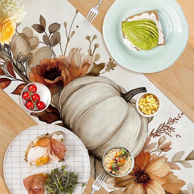 ANNA QUEEN Fall Pumpkin Leaf Table Runner 13 x 72 Inch for Dining Table, Table Runner for Seasonal Autumn Kitchen Dining Table Decoration for Home Party Decor Thanksgiving Harvest