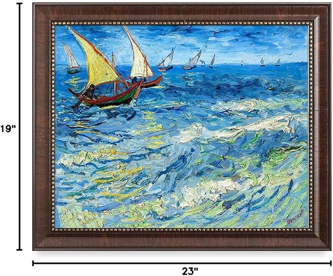 DECORARTS - Fishing Boats At Sea - Vincent Van Gogh Giclee Prints w/Antique Brown Frame for Wall Decor. Picture Size: 20x16, Total Size w/Frame: 23x19
