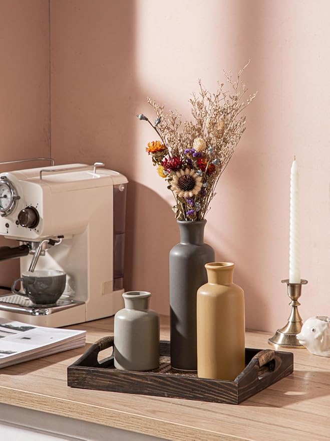 CWLWGO-Ceramic Vase Set of 3,Small Vases for Home Decor,Farmhouses Decorative vase,Suitable for Shelf Decor,Living Room Table Bookcase Fireplace Decorations.Multicolored.