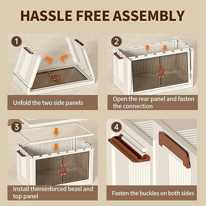 3-Tier Stackable Storage Bins with Lids & Open Front Design, Foldable Storage Bins with Wheels for Home Organization, Collapsible Space Saving Multi-Layer Organizer, 48QT