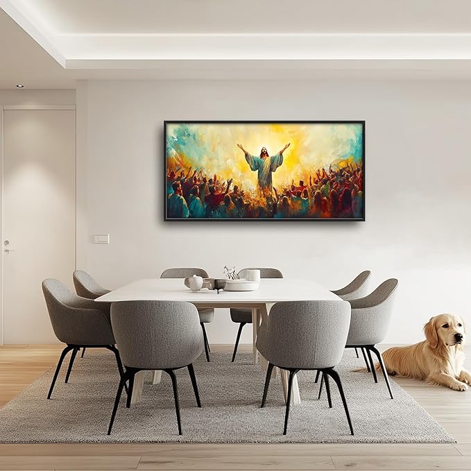 Flintis Large Christian Jesus Framed Wall Art Christ Jesus Pictures Wall Decor Abstract Religion Portrait Canvas Painting Print Artworks Framed for Living Room Bathroom Master Bedroom 60L X 30W