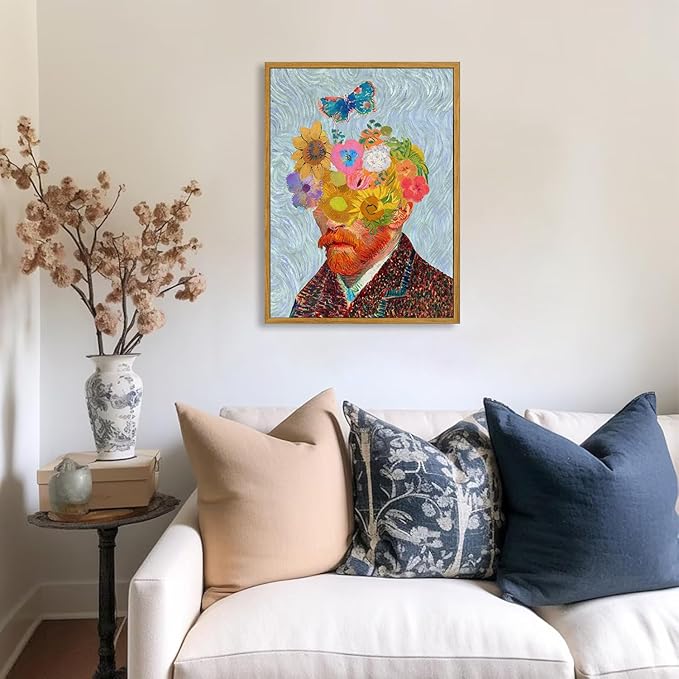 KBKBART Gold Framed Van Gogh Wall Art, Vintage Abstract Wheat Field with Cypress Canvas Impressionist Oil Painting, Farmhouse Country Landscape Wall Decor, Van Gogh Poster Art Prints for Bedroom Living Room, Gallery, Gifts for Friends or Family(12"x16")