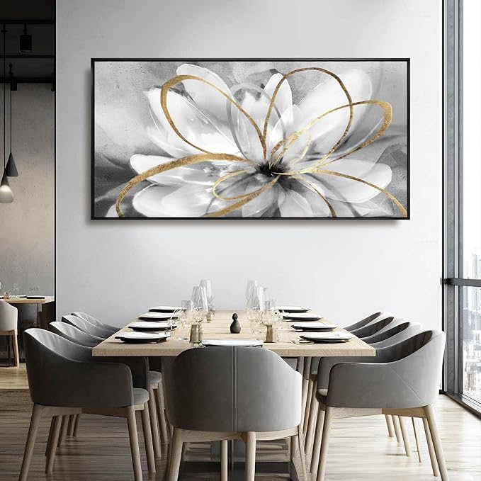 White Flowers Wall Art Canvas Wall Decor Large Floral Artwork Pictures for Living Room 24”x48” Framed Wall Picture for Women Girls Room