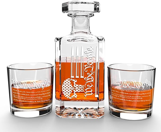 FURSARCAR Men Gifts Ideas for Birthday, Bullet-Skull Whiskey Decanter Set with 2 Glasses, Unique Cool Mens Fathers Birthday Gift from Daughter Son, Xmas Retirement Present Decanter Sets for Man