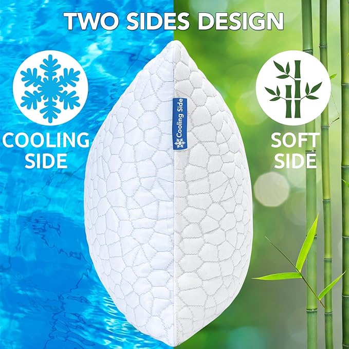 QUTOOL Cooling Pillows for Sleeping 2 Pack, Shredded Memory Foam Bed Pillows Queen Size Set of 2, Cool Gel Pillow for Hot Sleepers Adjustable Firm Pillow for Side, Back and Stomach Sleepers Supportive