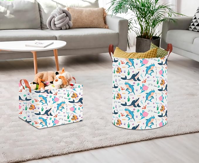 CLOCOR Rectangular Storage Basket Empty,Gift Basket for Kids,Waterproof Storage Bin with Handles,Room Decor(Cute Ocean)