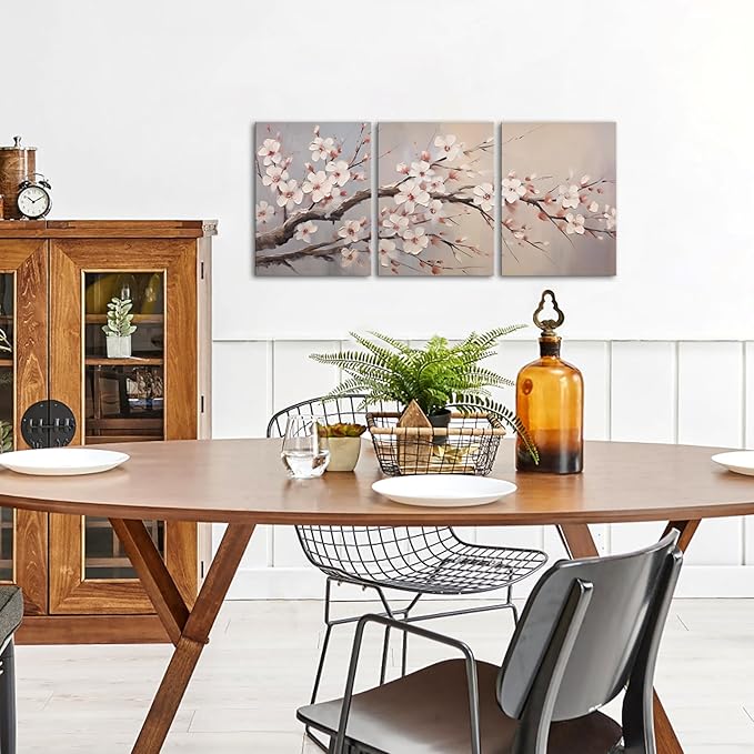 AoArtWZ Plum Flowers Canvas Wall Art Farmhouse Pictures Painting Elegant Floral Blossom Prints Artwork for Bedroom Wall Decor Framed