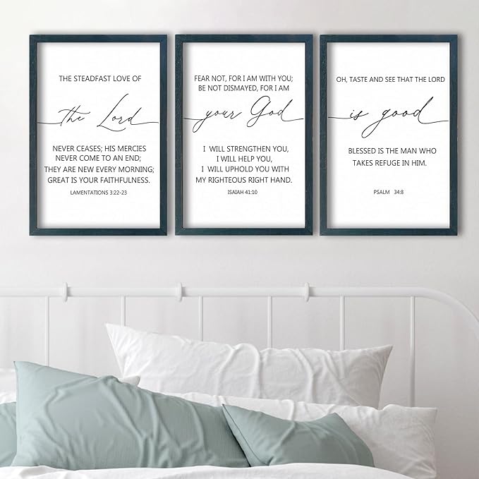 SRSZHIYUE Bible Verses Wall Decor Set of 3, 16"x11" Christian The Lord Your God Is Good Scripture Sign, Holy Religious Living Room Jesus Christ Prayer Faith Motivational Quotes Faith Wall Hang (Black)