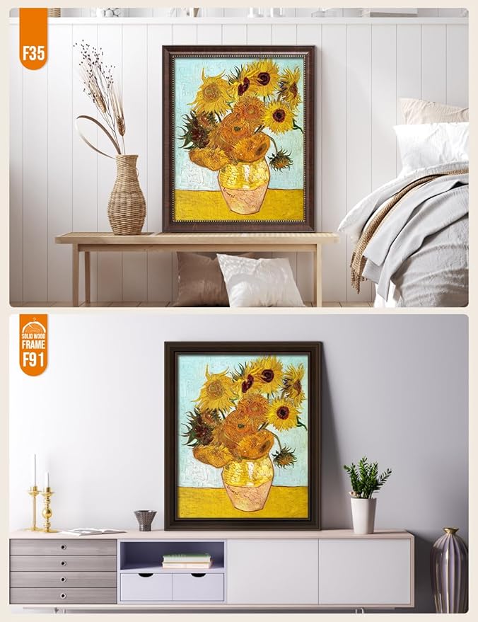 DECORARTS - Twelve Sunflowers - Vincent Van Gogh Giclee Prints w/Antique Brown Frame for Wall Decor. Picture Size: 16x20, Total Size w/Frame: 19x23