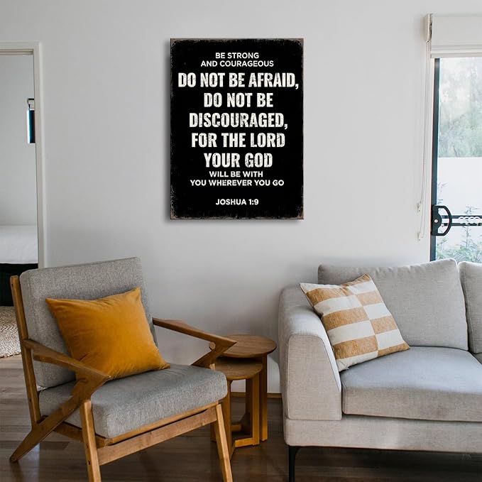 Be Strong and Courageous Joshua 1:9 Bible Verse Canvas Wall Art - Christian Scripture Inspirational Wall Decor for Prayer Room, Faith-Based Home Decor, Religious Gift for Women, Motivational Spiritual Living Room,bedroom Art. 16"X24",A-411