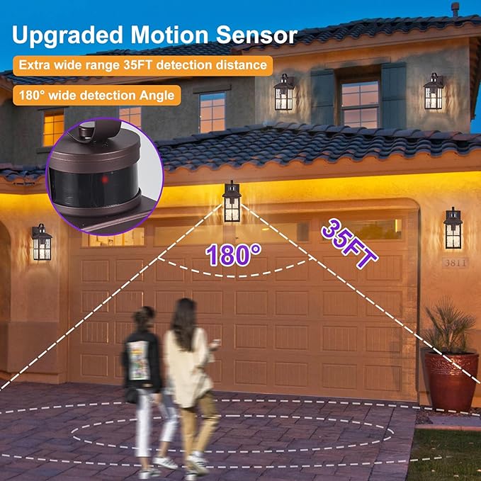 2 Pack Motion Sensor Porch Light Dusk to Dawn Outdoor Wall Light Bronze Exterior Lighting Fixtures Modern Outside Wall Mount Coach Lamp for House Garage Patio Front Door