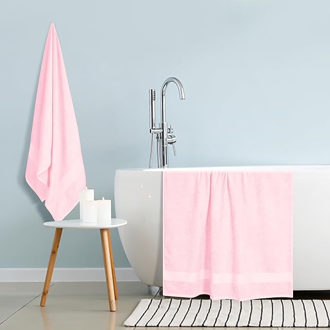 GLAMBURG Premium Cotton Oversized 2 Pack Bath Sheet 35x70-100% Pure Cotton - Ideal for Everyday use - Ultra Soft & Highly Absorbent - Machine Washable - Pink