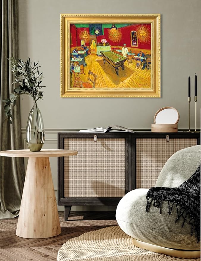 DECORARTS - The Night Cafe in the Place Lamartine by Vincent Van Gogh. Giclee Print on Acid-Free Canvas in Gold Solid Wood Frame. Picture Size: 20x16, Total Size: 24.75x20.75, Made in USA