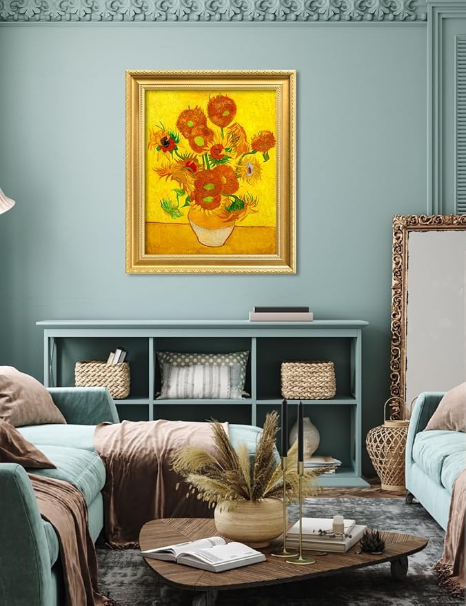 DECORARTS - Sunflowers by Vincent Van Gogh. Giclee Print on Acid-Free Canvas in Gold Solid Wood Frame. Picture Size: 16x20, Total Size: 24.75x20.75, Made in USA