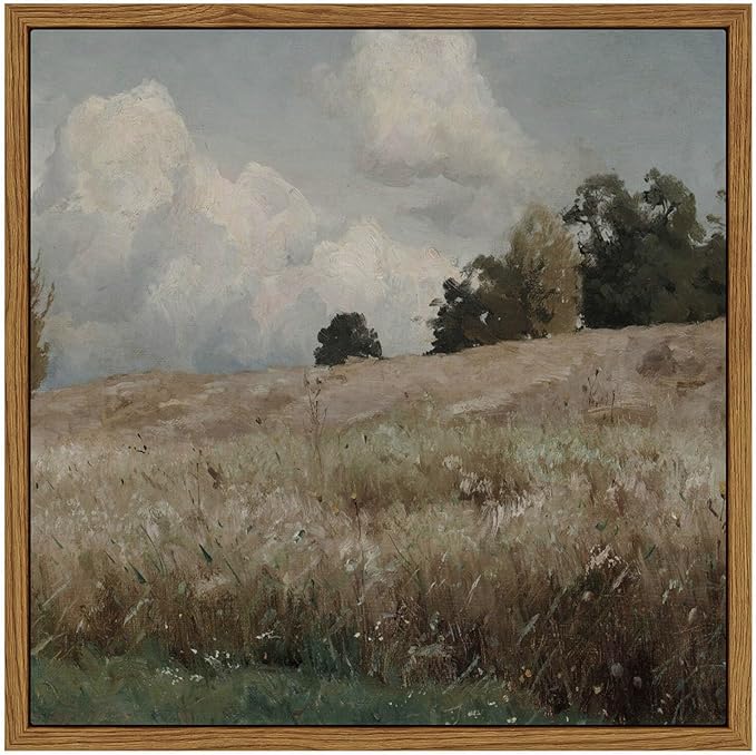 InSimSea Square Framed Canvas Wall Art, Scenery Field Landscape Vast Grassland Farmhouse Wall Art Decor, Classical Nature Painting for Living Room Bedroom Office Home Decor 10"x10"
