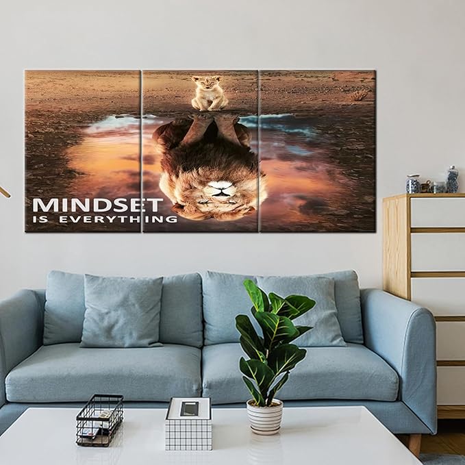QYHART Lion Inspirational Poster Motivational Wall Art 3 Pieces Canvas Prints Artwork for Living Room Modern Home Decor Painting Pictures Stretched and Framed Ready to Hang [60''Wx 28''H]