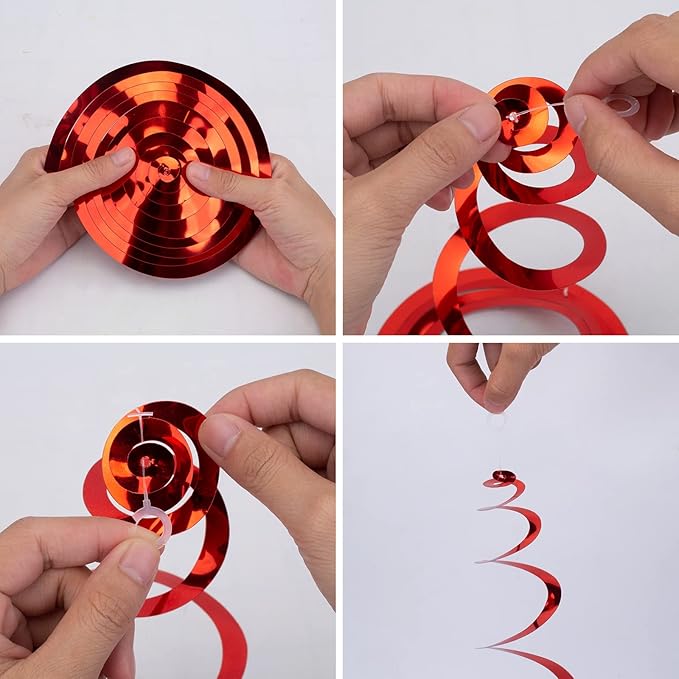 30 Pieces Red Party Swirls Decorations, Foil Ceiling Hanging Swirls Whirls Decoration for Wedding Baby Shower Anniversary Graduation Party Supplies