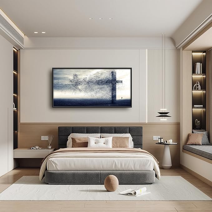 Flintis Large Cross Dove Wall Art Christian Cross Pictures Wall Decor Abstract Religion Canvas Painting Print Artwork Decoration Framed for Living Room Bathroom Master Bedroom Office 60L x 30W