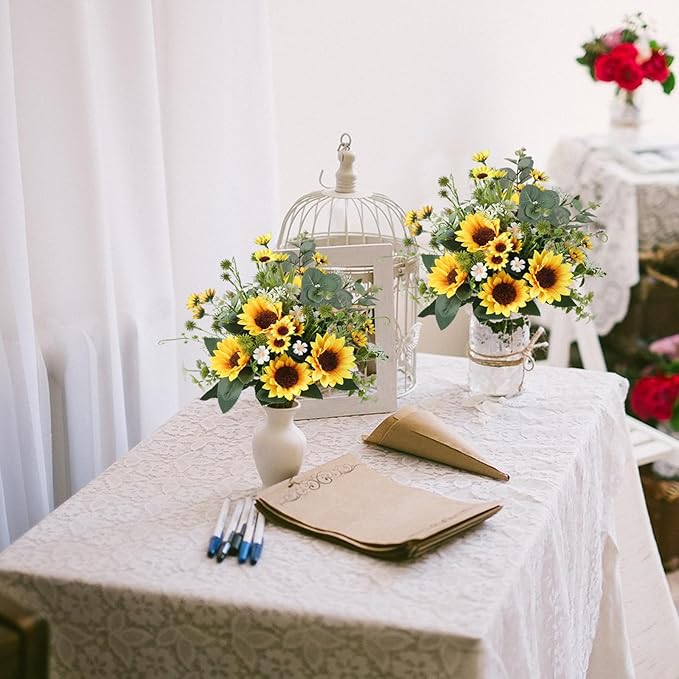 HUAESIN Artificial Flowers Fake Sunflowers 8 Bunches Silk Summer Flowers Faux Sunflower Arrangements for Table Centerpieces Home Kitchen Office Windowsill Hanging Wedding Decor