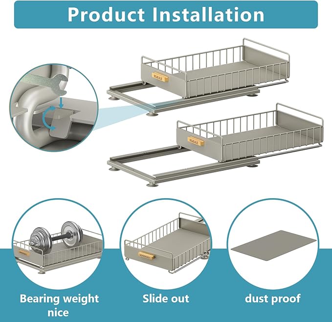 Under Sink Organizer - Under Sink Organizers and Storage Shelves, Multi-Use Kitchen and Bathroom Pull Out Cabinet Organizer with Sliding Drawers, Bathroom Cabinet Organizer, Gray