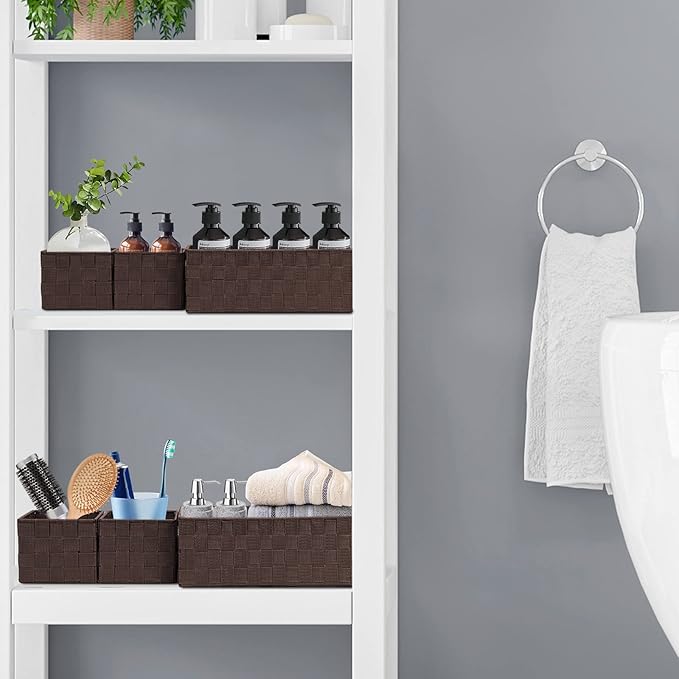 Posprica Woven Storage Baskets for Organizing 6 Pack, Large&Small Storage Cube Bins Set for Bathroom, Storage Boxes Container for Drawer, Closet, Shelf, Dresser, Brown