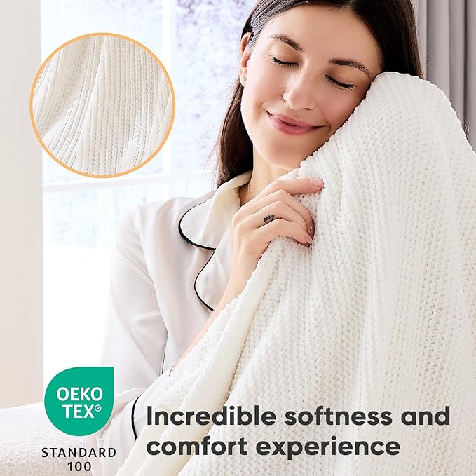 inhand Knitted Throw Blanket for Couch Bed,Chunky Chenille Woven Soft Blankets with Tassels, Cozy Boho Farmhouse Fall Winter Decor,Warm for Women,60"x80",Extra Thick-Off White