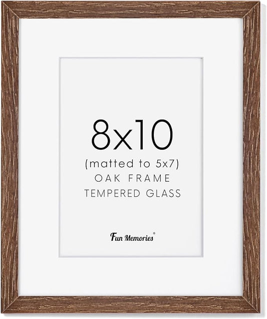 8x10 Wood Picture Frame, Solid Oak Wood Frame 10x8 for Wall & Tabletop Display, 5x7 Picture Frame with Mat 8x10, 8 x 10 Photo Frame Wood with Tempered Glass, Walnut Color, 1 Pack