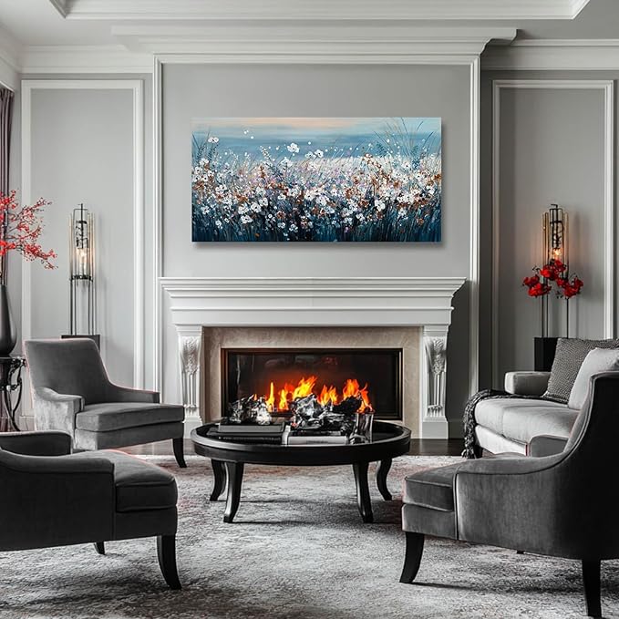 GAIDUOMAI Wildflowers Canvas Wall Art for Bedroom Blue Lake Wall Hanging Artwork Nature Colorful Wall Paintings for Living Room Dining Room 24"x48"