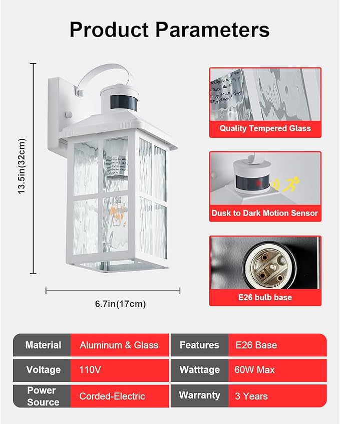 Porch Lights Outdoor with Remote Control: Motion Sensor Exterior Lighting Fixtures Intelligent 3 Lighting Modes Outdoor Wall Lights Sconce Lights for House Patio Front Door Garage