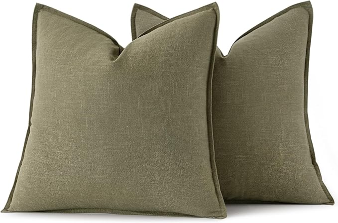 MIULEE Decorative Linen Pillow Covers 18x18 Inch Light Olive Green Boho Farmhouse Neutral Couch Throw Pillows for Bed Pack of 2 Accent Modern Pillowcase Summer Sofa Livingroom Home Decor