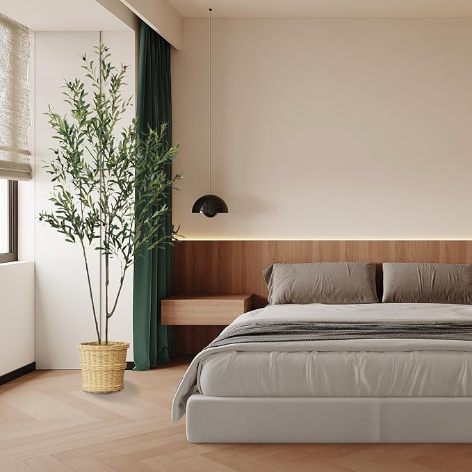 Faux Olive Tree 6.56ft(78in) Tall Artificial Plant Indoor Decor Large Realistic Potted Fake Modern Greenery with Natural Wood Branches and Green Leaves for Home Living Room,Bedroom,Office Decor