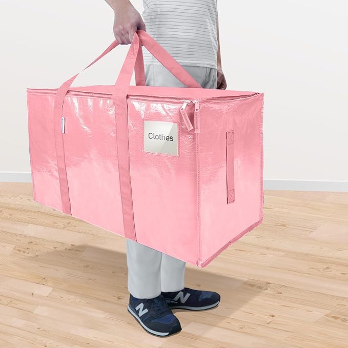 TICONN 4 Pack Extra Large Moving Bags with Zippers & Carrying Handles, Heavy-Duty Storage Tote Moving Boxes for Space Saving (4 Pack, Coral)