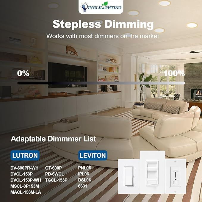 DLLT LED Recessed Ceiling Lights: 12 Pack 6 Inch 5CCT Ultra-Thin Lighting with Junction Box for Bedroom - 1200LM Brightness 12W Eqv 110W Dimmable Canless Wafer Downlight with ETL&FCC-G