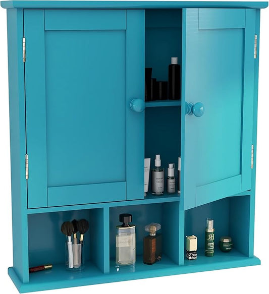 TaoHFE Turquoise Bathroom Cabinet - 2 Door Adjustable Shelves, Over The Toilet Storage, Wall Mounted Medicine Cabinet