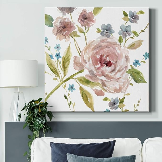 Wexford Home Square Premium Gallery Wrapped Canvas Flower Multicolor Wall Art Abstract Floral Romance Modern Pictures Print for Home Office, Ready to Hang, summer whisper II, 24x24