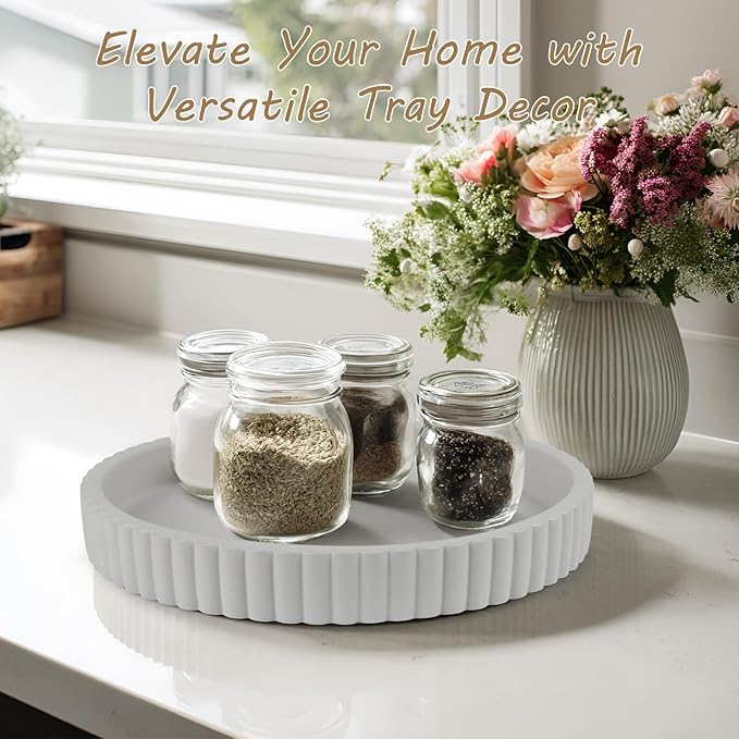 Round Decorative Tray for Coffee Table Decor-Modern Home Decor Tray-Concrete Coffee Table Serving Tray-Centerpiece Table Tray-Ottoman,Vanity, Bathroom, Kitchen,Dresser (Gray)