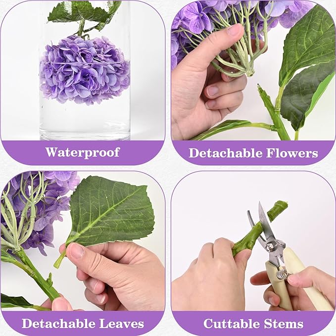 Artflower 4Pcs Real Touch Hydrangea Artificial Flowers, 22.5'' Purple Full Latex Faux Hydrangea Flowers for Home Floral Arrangements Wedding Bouquets Kitchen Table Centerpiece Decorations