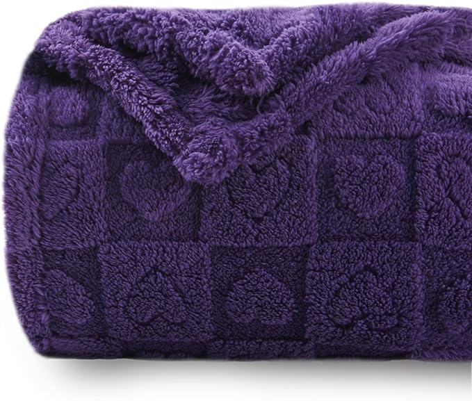 NEWCOSPLAY Super Soft Twin Blanket Purple Premium Silky Flannel Fleece 3D Heart Checkered Lightweight Bed Blanket All Season Use (Purple Heart, Twin(60"x80"))