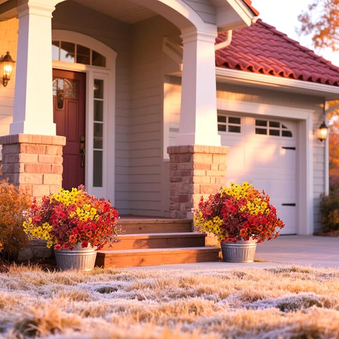 16 Bundles Artificial Fall Flowers Outdoor UV Resistant, Faux Greenery for Hanging Planters & Window Box - No Fade Thanksgiving Christmas Decor, Garden Porch Wedding (Mixed Colors)